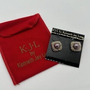 KJL Kenneth Jay Lane Vintage Faux Purple Pearl & Pave Pierced Earrings